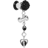 0G Black Flower Heart to Heart Dangle Plug Sizes 5mm to 12mm