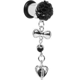0G Black Flower Heart to Heart Dangle Plug Sizes 5mm to 12mm