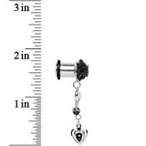 0G Black Flower Heart to Heart Dangle Plug Sizes 5mm to 12mm