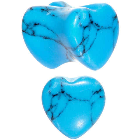 00G Natural Blue Turquoise Sweet Heart Stone Saddle Plug