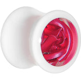 00G White Acrylic Pink Metallic Rose Flower Plug