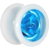 9/16 White Acrylic Aqua Metallic Rose Flower Plug
