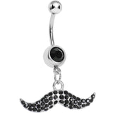 Black Gem Paved Mustache Belly Ring