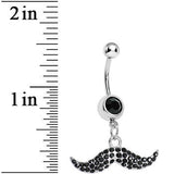 Black Gem Paved Mustache Belly Ring