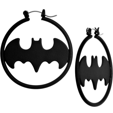 Black Matte Logo Batman Hoop Earrings