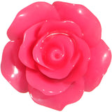 00G Acrylic Black Neon Pink Rose Flower Saddle Plug Set