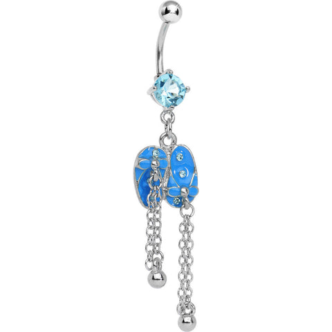 Aqua Gem Blue Beach Sandals Chain Dangle Belly Ring