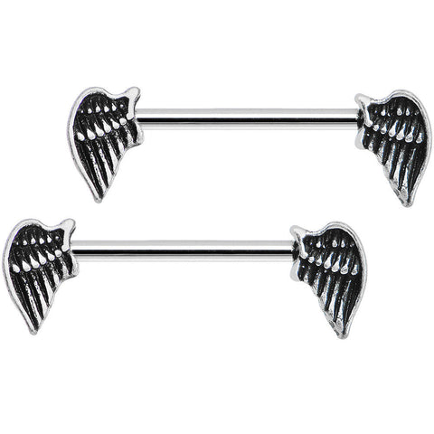 14G 5/8 Angles Wings Barbell Nipple Ring Set