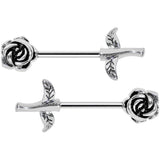 14G 5/8 Sprouting Rose Flower Barbell Nipple Ring Set