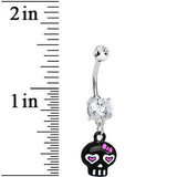 Clear Double Gem Lovely Rebel Skull Drop Belly Ring