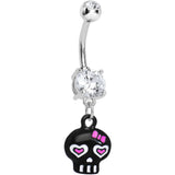 Clear Double Gem Lovely Rebel Skull Drop Belly Ring