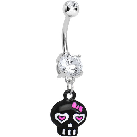 Clear Double Gem Lovely Rebel Skull Drop Belly Ring