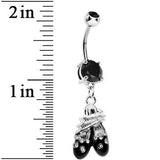 Black Gem Entangled Ballet Shoes Dangle Belly Ring
