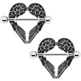 14G 5/8 Black Gem Angel Wings Nipple Shield Set