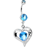 Aqua CZ Tender Heart Dangle Belly Ring