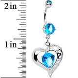 Aqua CZ Tender Heart Dangle Belly Ring