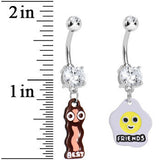 Clear Gem Bacon and Eggs Best Friends Dangle Belly Ring Set