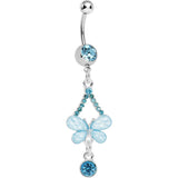 Aqua Gem Heavenly Butterfly Double Drop Belly Ring