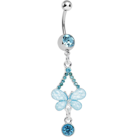 Aqua Gem Heavenly Butterfly Double Drop Belly Ring