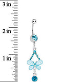 Aqua Gem Heavenly Butterfly Double Drop Belly Ring