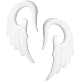 0G White Acrylic Angel Wing Hanger Taper Plug Set
