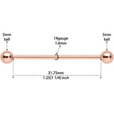 14G 1 1/4 Rose Gold Plated Straight Barbell