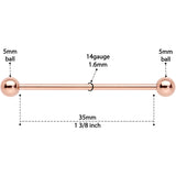 14G 1 3/8 Rose Gold Plated Straight Barbell