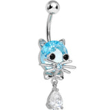 Aqua Gem Sophisticated Kitty Cat Dangle Belly Ring