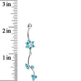 Aqua Gem Trailing Vine and Flower Dangle Belly Ring