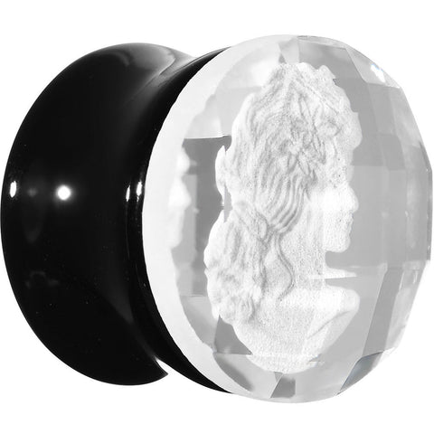 9/16 Faceted Clear White Cameo Acrylic Saddle Plug