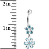 Aqua Gem Double Flower Charm Dangle Belly Ring