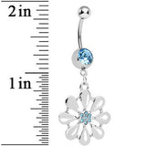 Aqua Gem Pretty White Petals Flower Charm Belly Ring