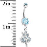 Aqua Gem Icy Leaf Drop Charm Belly Ring