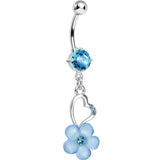 Aqua Gem Hollow Heart Flower Dangle Belly Ring