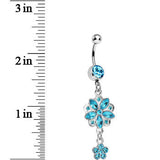 Aqua Gem Child of Flower Double Dangle Belly Ring