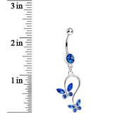 Blue Gem Love Butterfly Dangle Belly Ring