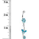 Aqua Gem Delicate Delight Butterfly Flower Dangle Belly Ring