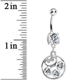 Clear CZ Triple Rose Flower Hoop Charm Dangle Belly Ring