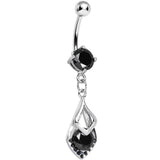 Black Gem Dazzling Princess Teardrop Dangle Belly Ring