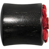 7/16 Organic Double Flare Arang Wood Plug Red Leather Flower
