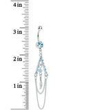 Aqua Gem Inverted V Bead and Chains Chandelier Belly Ring