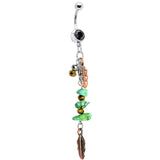 Black Gem Turquoise Copper Feathers Dangle Belly Ring