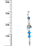 Blue Gem Turquoise Silver Feathers Native American Dangle Belly Ring