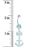 Aqua Double Gem Bow Tie Aqua Anchor Dangle Belly Ring