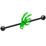 Black Anodized Titanium Creepy Green Skeleton Hand Industrial Barbell
