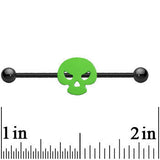 Black Anodized Titanium Fierce Green Half Skull Industrial Barbell