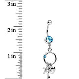 Aqua Gem Lucky Charm Ring Dangle Belly Ring