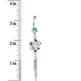 Aqua Gem Precious Petunia Chain Flower Dangle Belly Ring