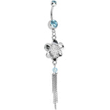 Aqua Gem Precious Petunia Chain Flower Dangle Belly Ring
