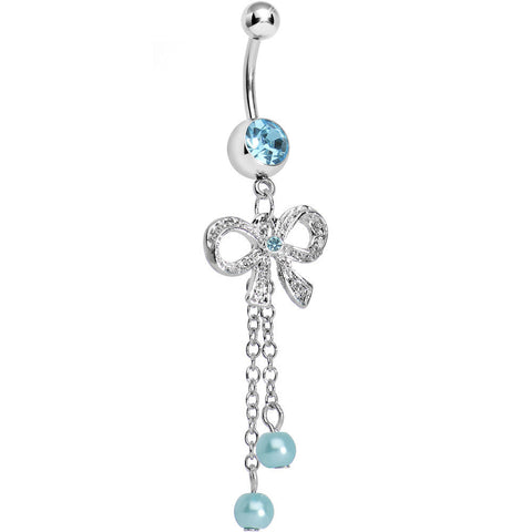 Aqua Gem Knotted Up Chain Bow Dangle Belly Ring